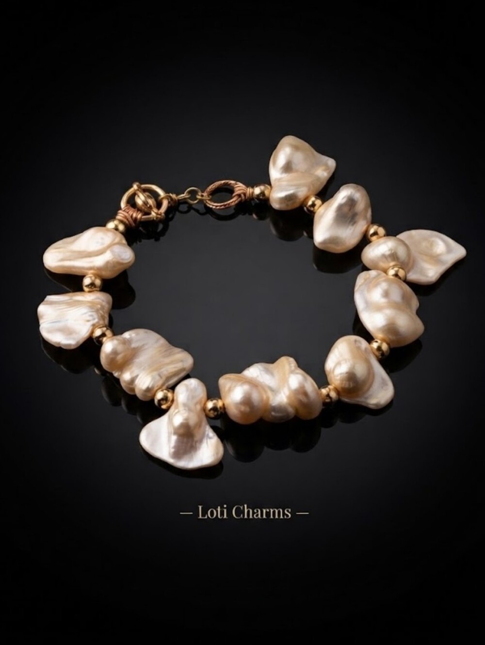 Natural Baroque Keshi Petal Free Form White Pearls In Gold Bracelet